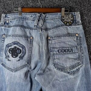 COOGI Mens Baggy Straight Leg Jeans Light Wash Embroidered Y2K Hip Hop 36x34